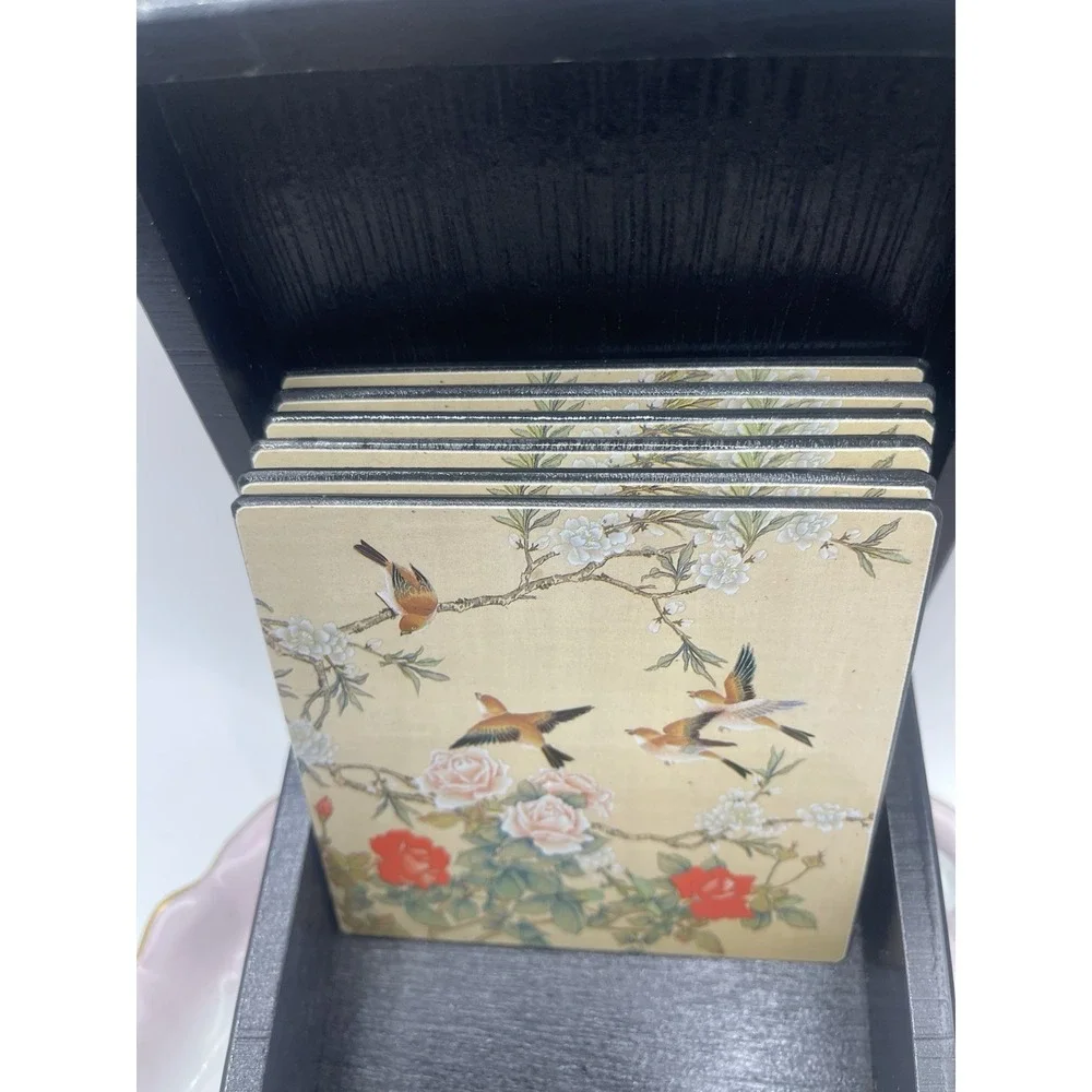 Floral/bird Coasters, Set Of 6‎ With Case